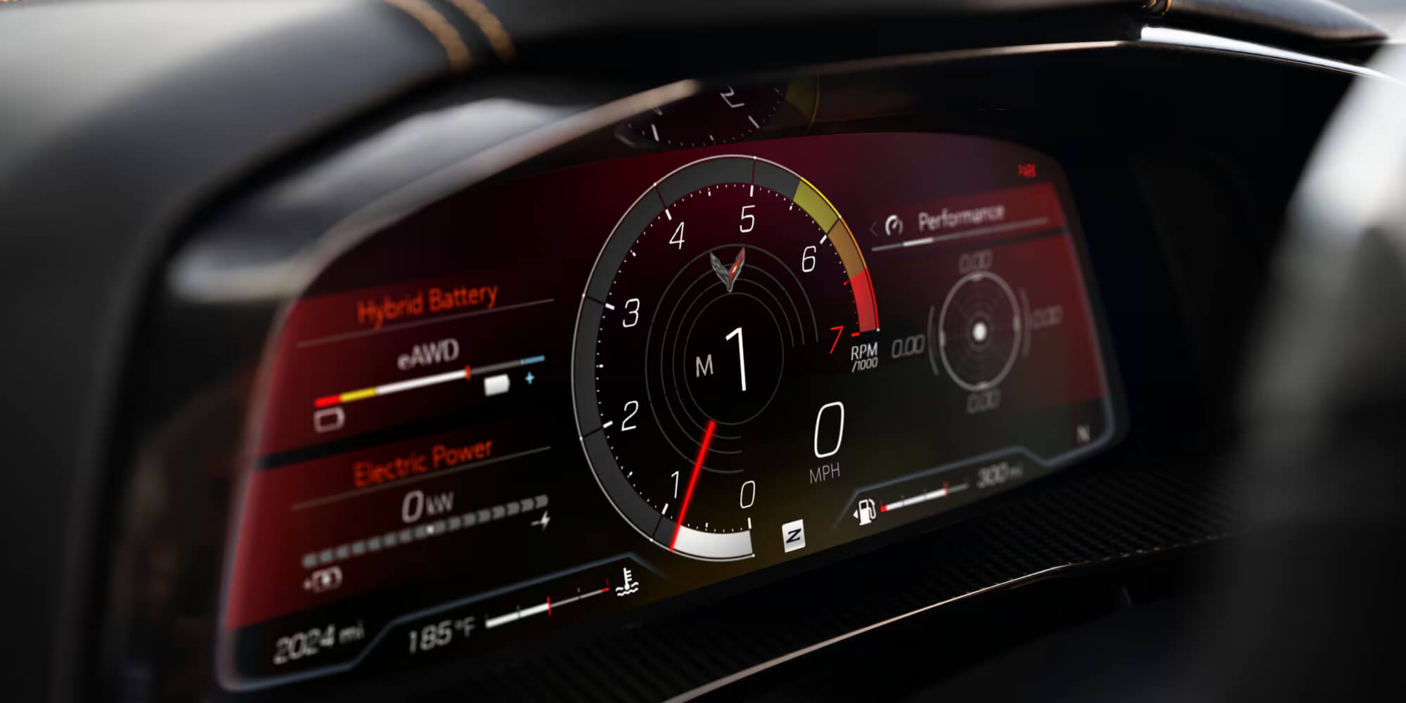 Close-up of the Speed Meter in a Chevrolet Corvette E-Ray.