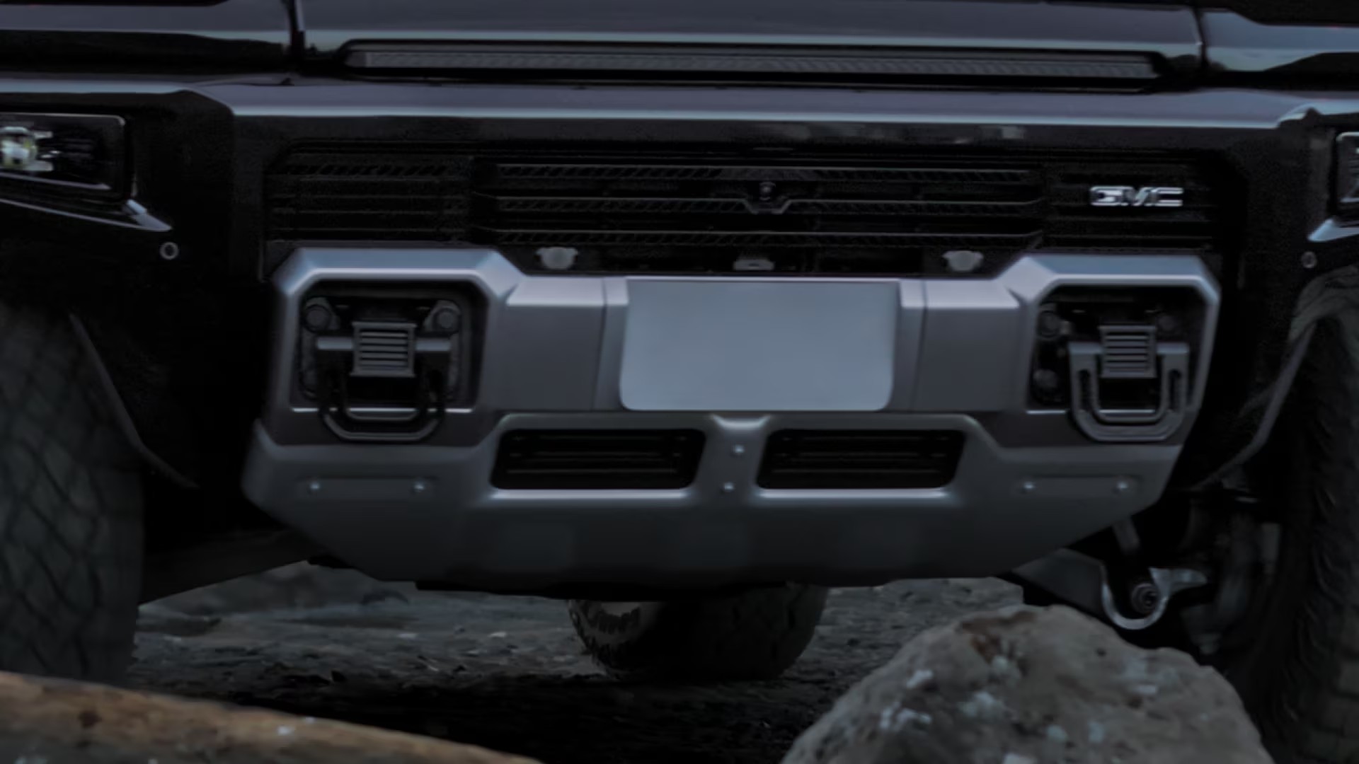 Close-up view of the 2025 GMC Hummer EV Pickup Truck's Exterior Recovery Hooks.